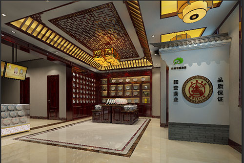 下陆古朴典雅的中式茶叶店大堂设计效果图