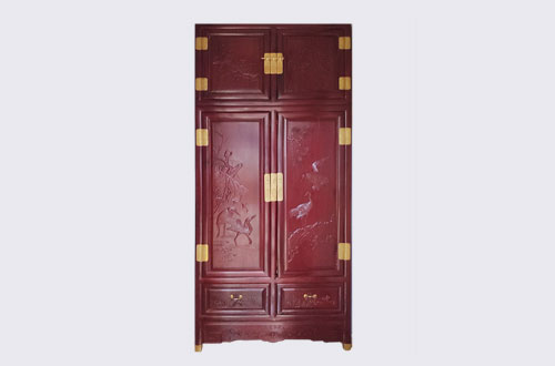 下陆高端中式家居装修深红色纯实木衣柜