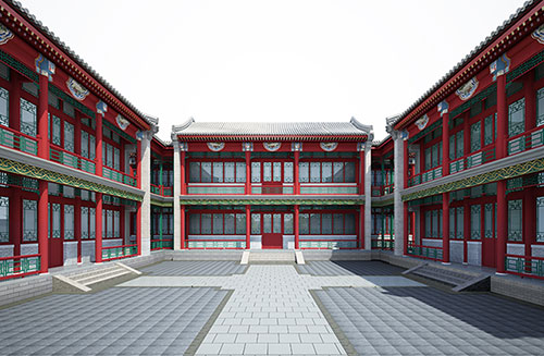 下陆北京四合院设计古建筑鸟瞰图展示